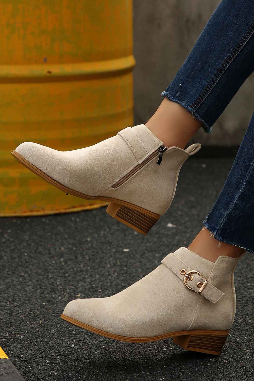 Beige Retro Pointed Toe Ankle Boots c3856d1b9cdf8b67