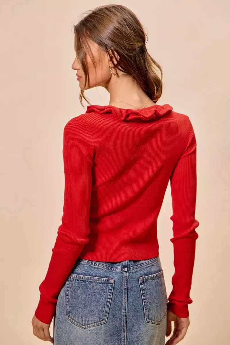 SO ME Cascade Ruffle Ribbed Sweater Cardgian c386b9e2f0f84c8d95d1edde000c2515-Max-Origin