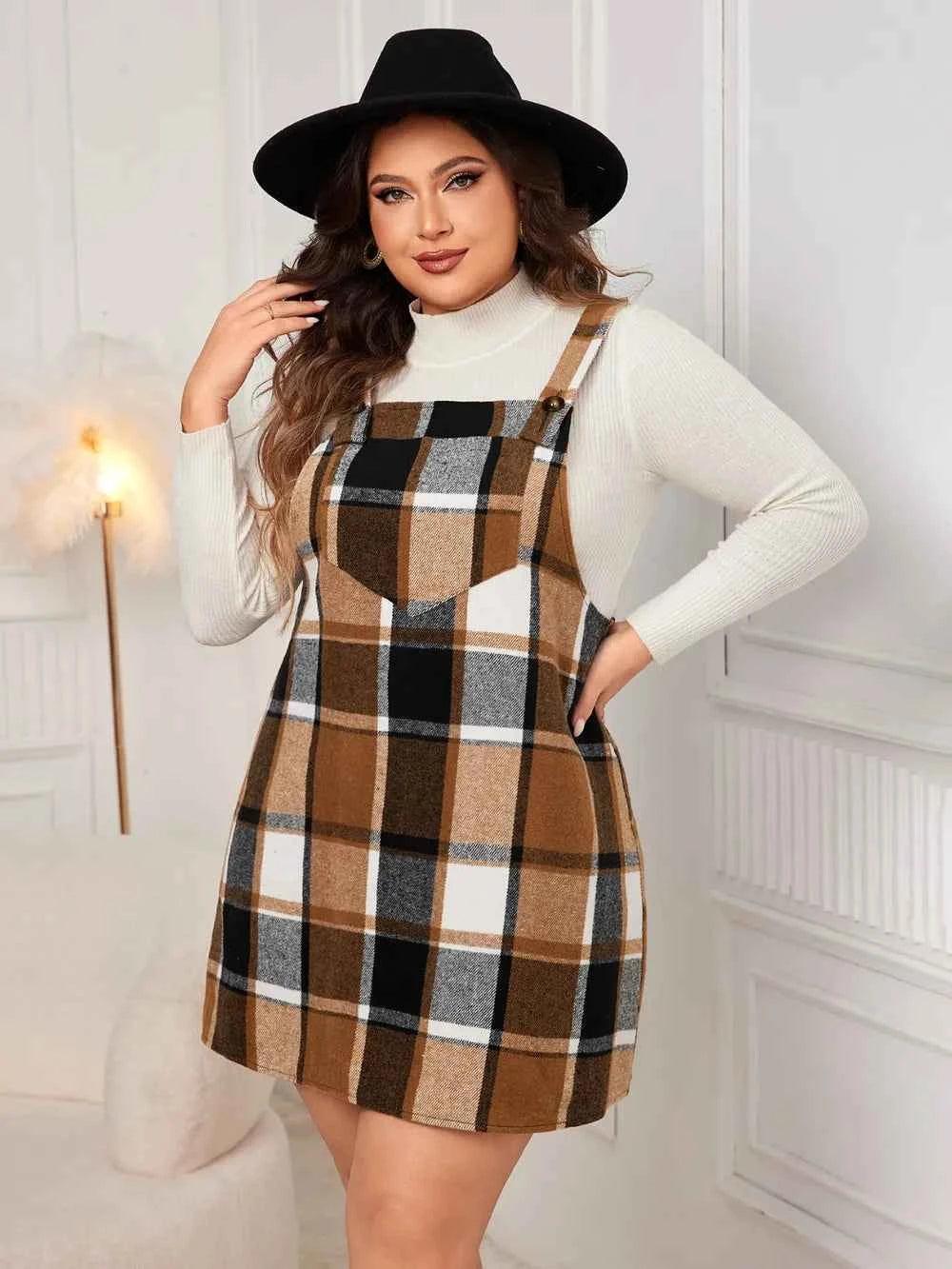 Honey Plus Size Plaid Wide Strap Overall Dress c3899bf7-e3d2-418b-91d1-ccc0aad1cbff-Max
