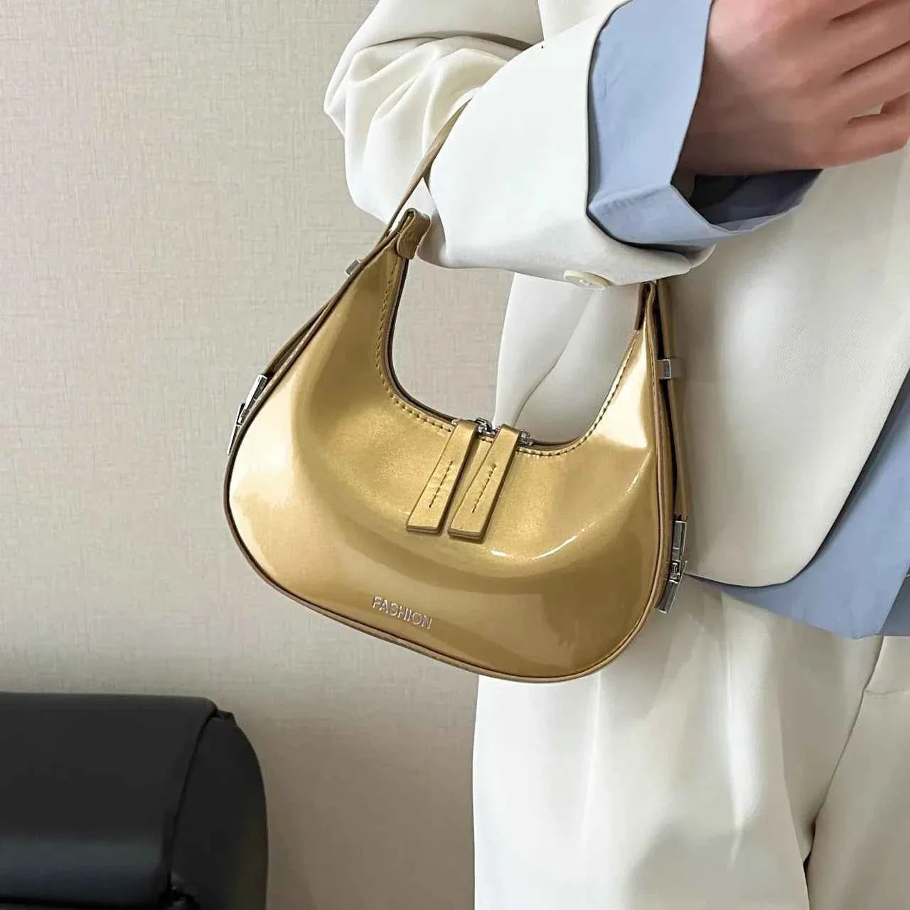 Leather Crescent Shoulder Bag Gold onesize c392896f948843bca82337368ee74b4a-Max-Origin