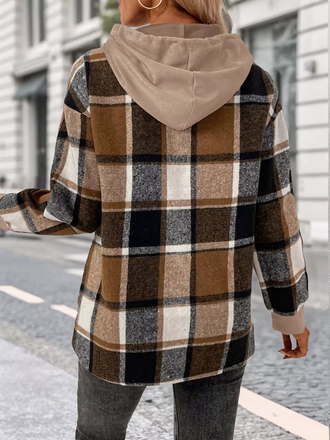 Plaid Drawstring Long Sleeve Hoodie c39b589f-750f-40be-90c2-208024647bc5-Max-Origin