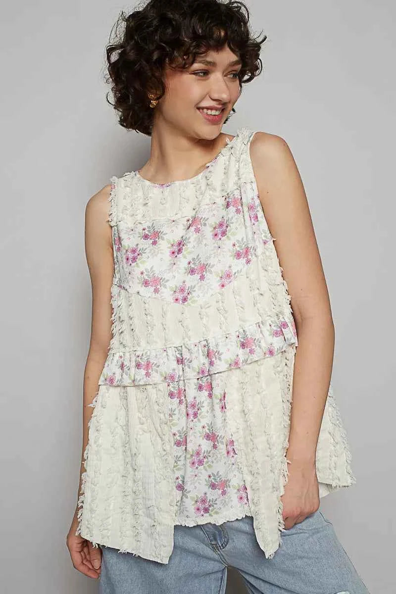POL Floral Textured Round Neck Sleeveless Top Ivory c39f6848-d9f1-448a-b930-85cb6b14e5aa-Max-Origin