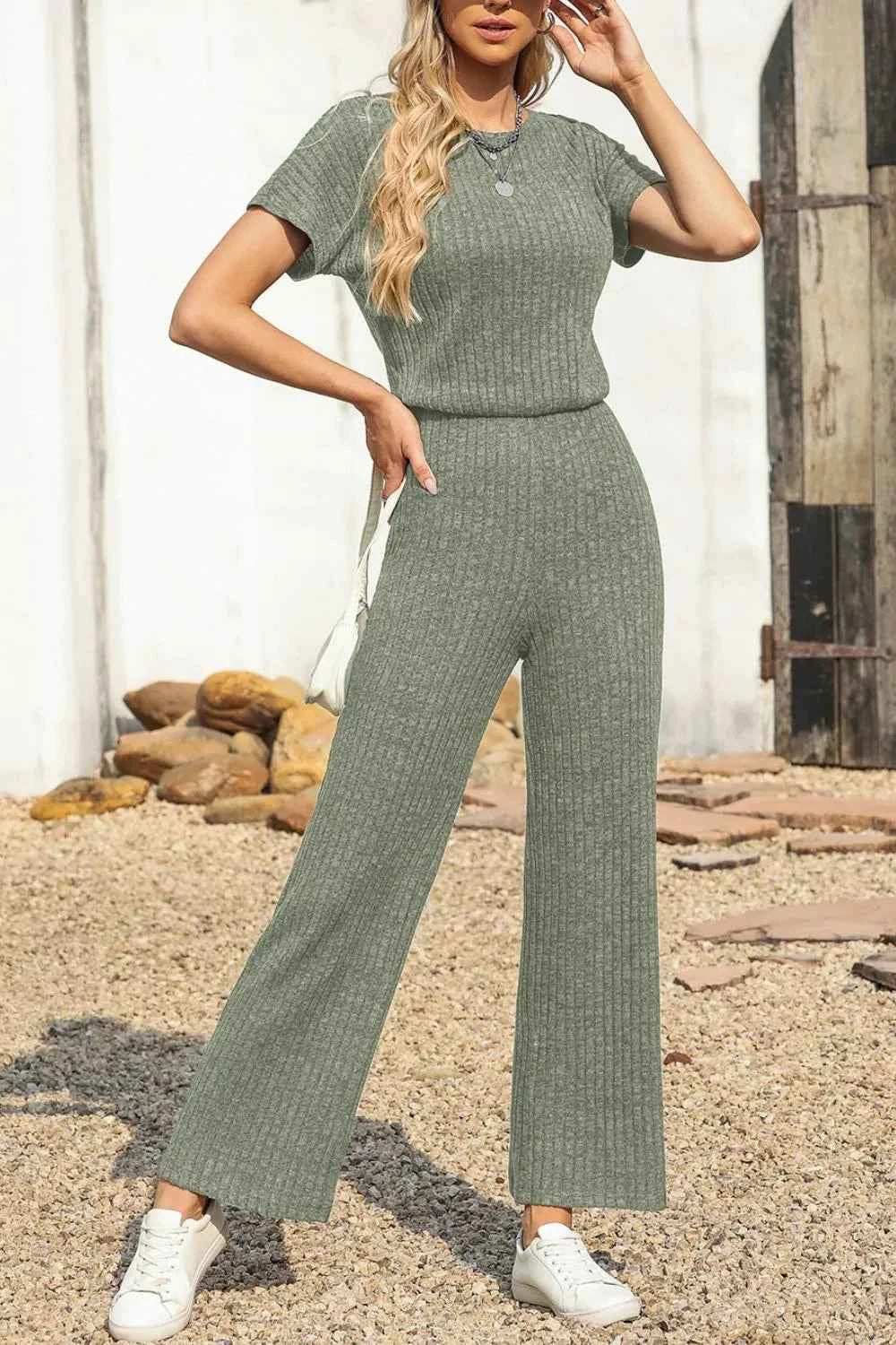 Ribbed Short Sleeve Wide Leg Jumpsuit c3aec603-75e5-41a0-9866-487c426d52c5-Max-Origin