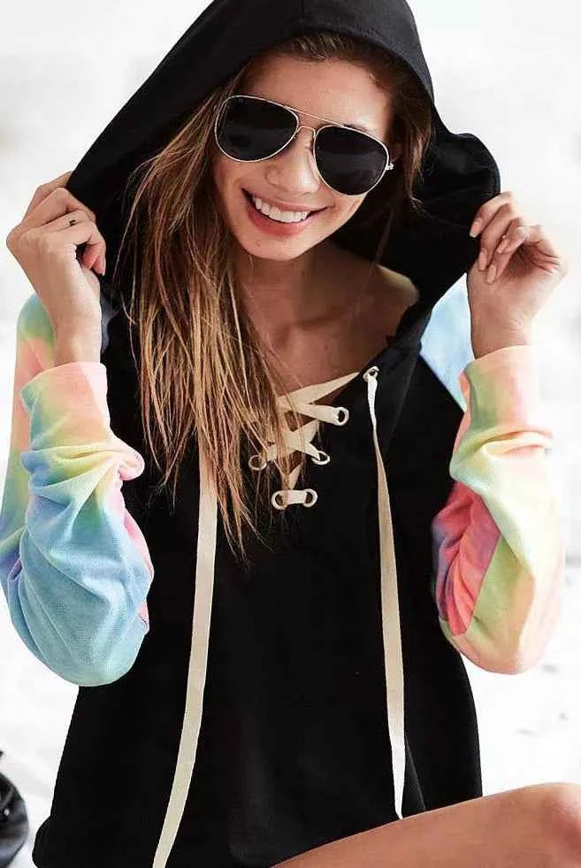 French Terry Lace Up Hoodie With Tie Dye Sleeves c3af70c8-ada1-4d9c-810e-acd950181959-Max-Origin