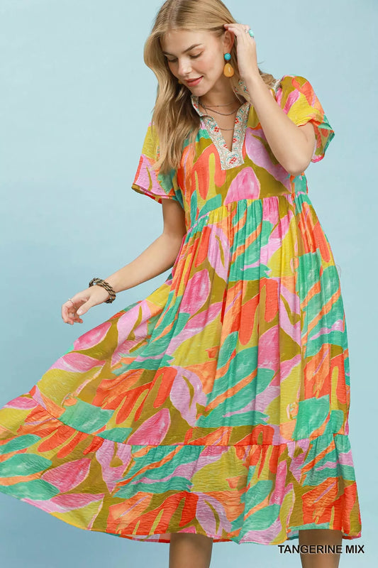 Abstract Tropical Print Tiered Midi Dress TANGERINE MIX c3bf336d-82bb-40a9-aac0-c94b7feb4599-Max-Origin