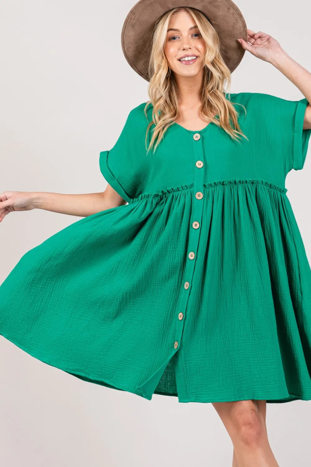 SAGE + FIG Full Size Button Up Short Sleeve Dress c3c62f70-c0fd-4200-828c-3fd354160a04-Max