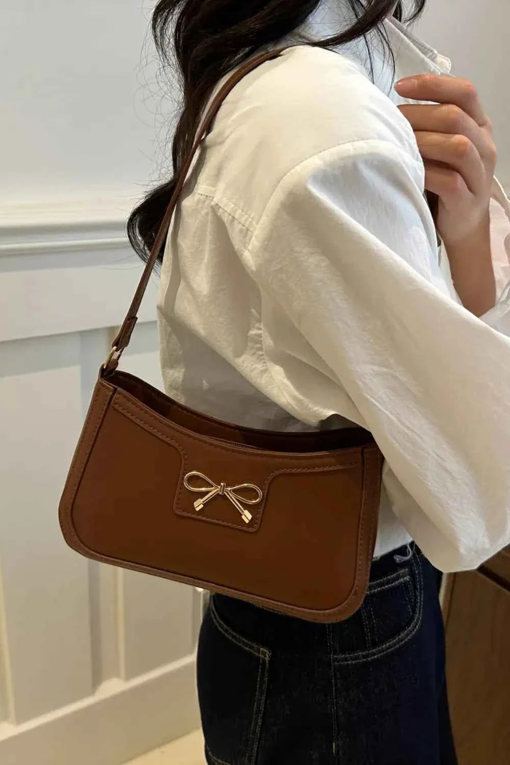 Bow Trim PU Leather Shoulder Bag c3ce85d4-bec4-4608-904c-5701528cfc7d-Max