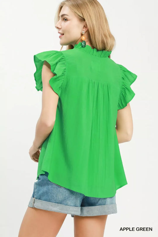 Smocked Yoke Ruffle Sleeve Blouse c3cfcb32-758b-4568-95e1-f6a765f7be5a-Max-Origin
