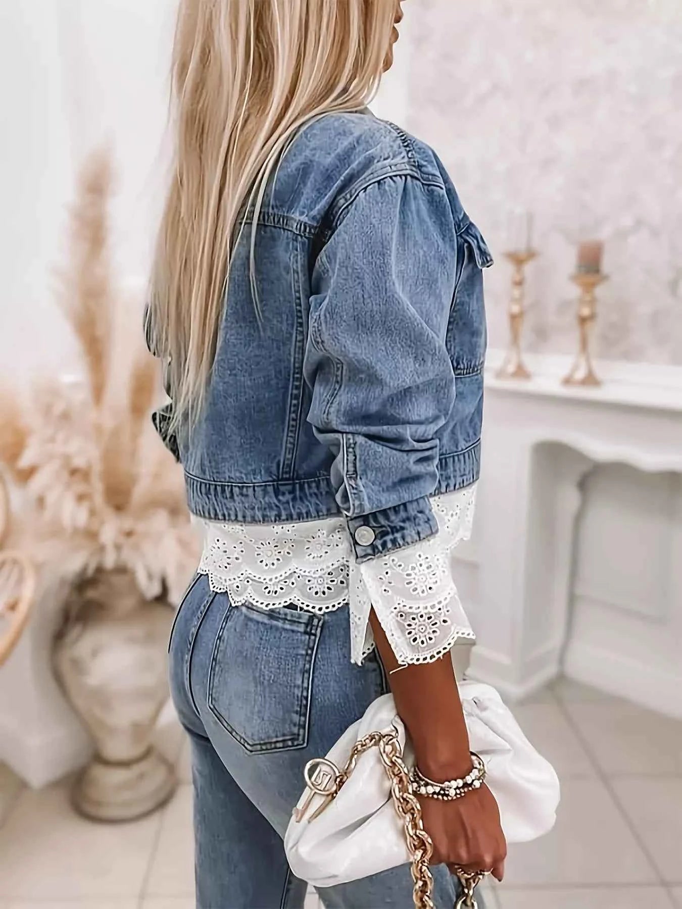 Cropped Denim Jacket with Lace Trim c3d2c7a039034629be3e7ed24b370b5f-Max-Origin