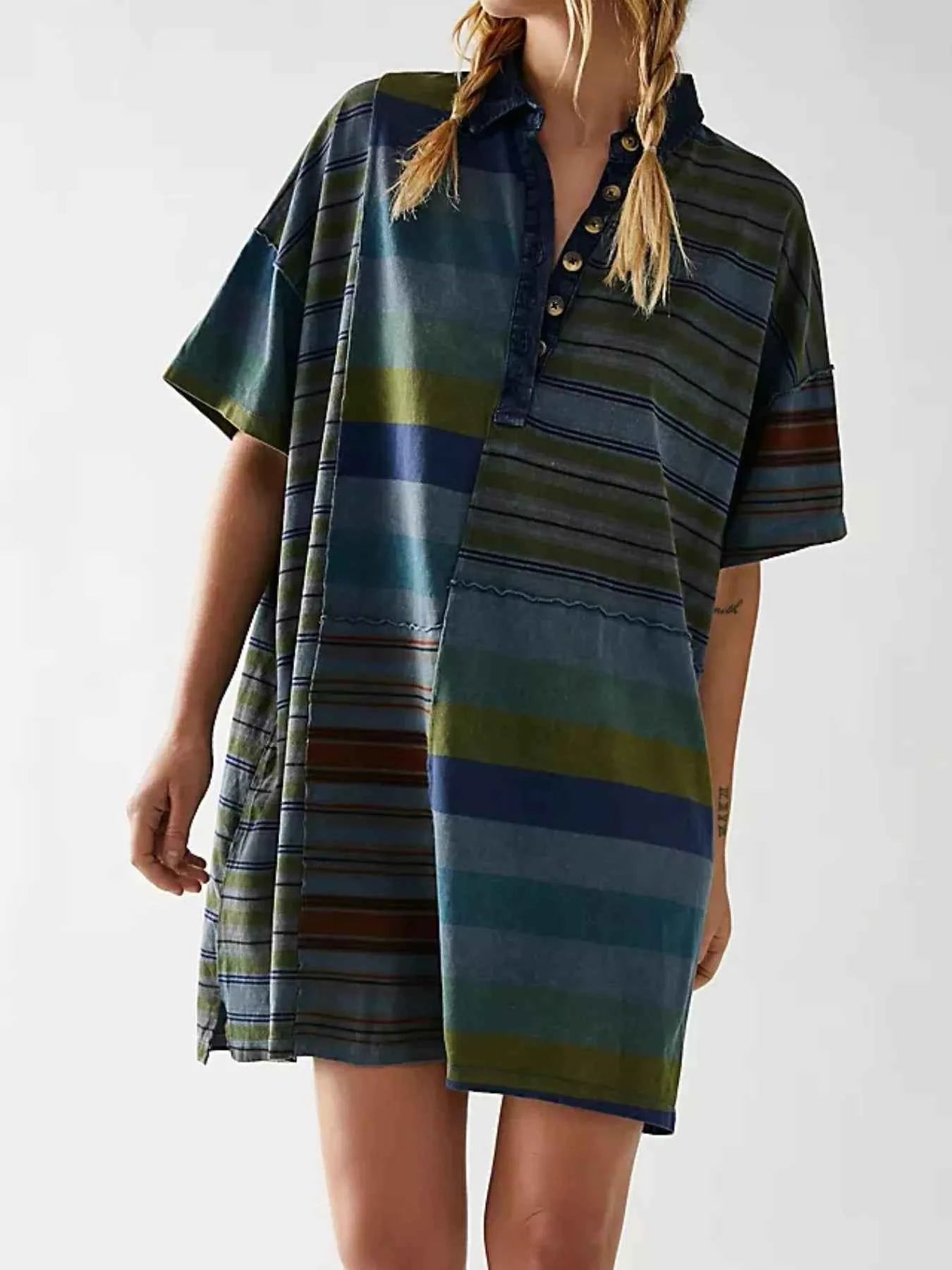 Striped Oversized Half Button Shirt Dress c3d60763-cd55-482a-a3c5-eac899e46093-Max-Origin