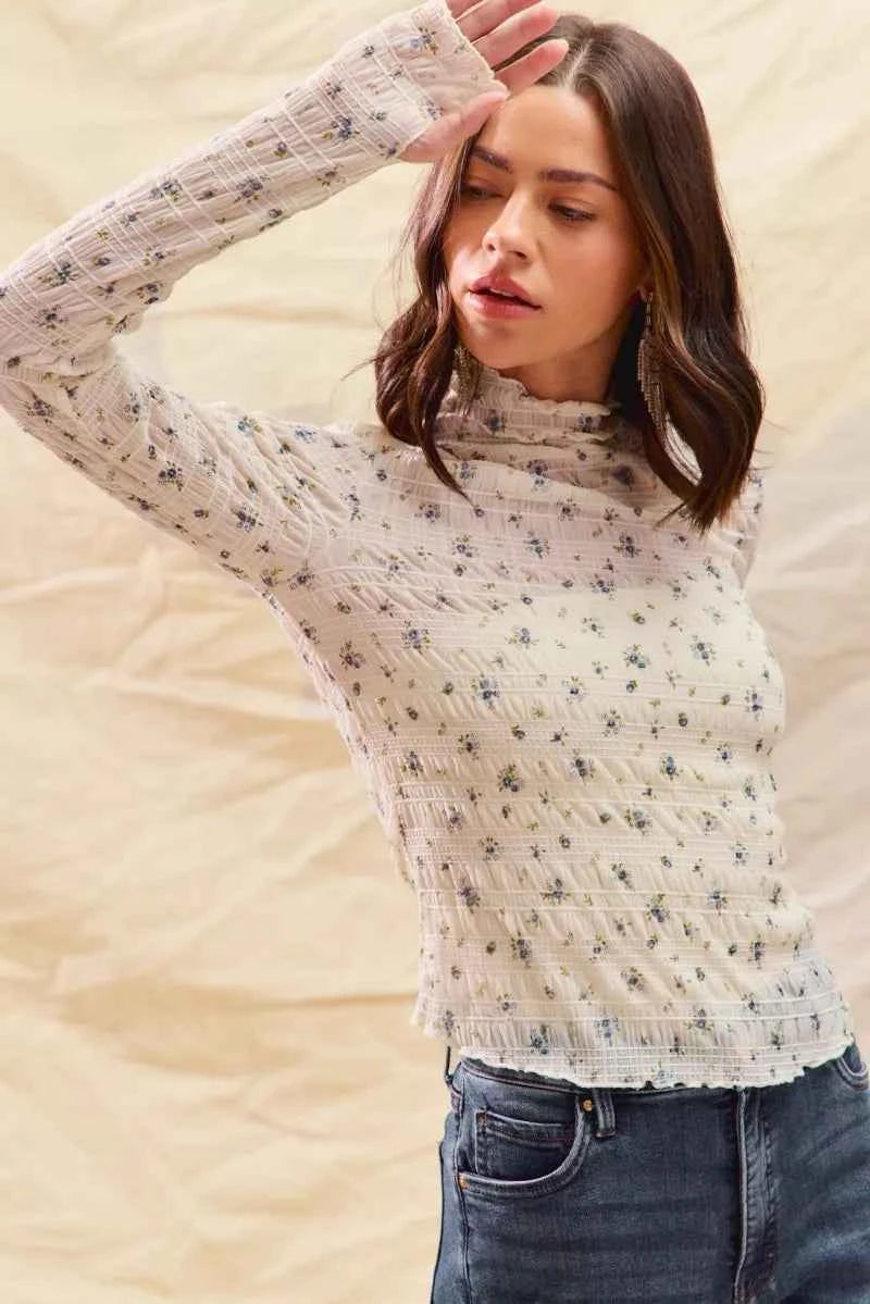 Floral Print Textured Long Sleeve Knit Top c3ddd1b88a7e4e4aa616a8adde70d8dd-Max-Origin