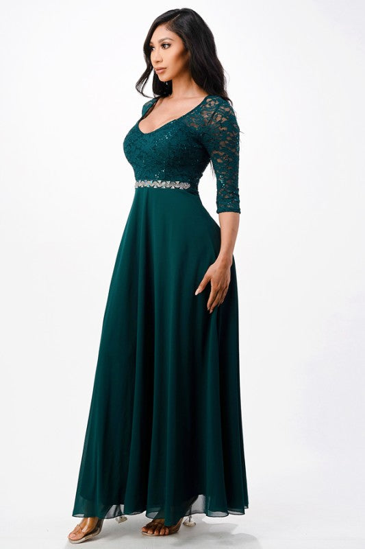 A-Line Lace Evening Dress – 3/4 Sleeve Rhinestone Waist Gown for Women Blush c3ddd205-54a0-4ac1-b3b0-d6f9c3428add