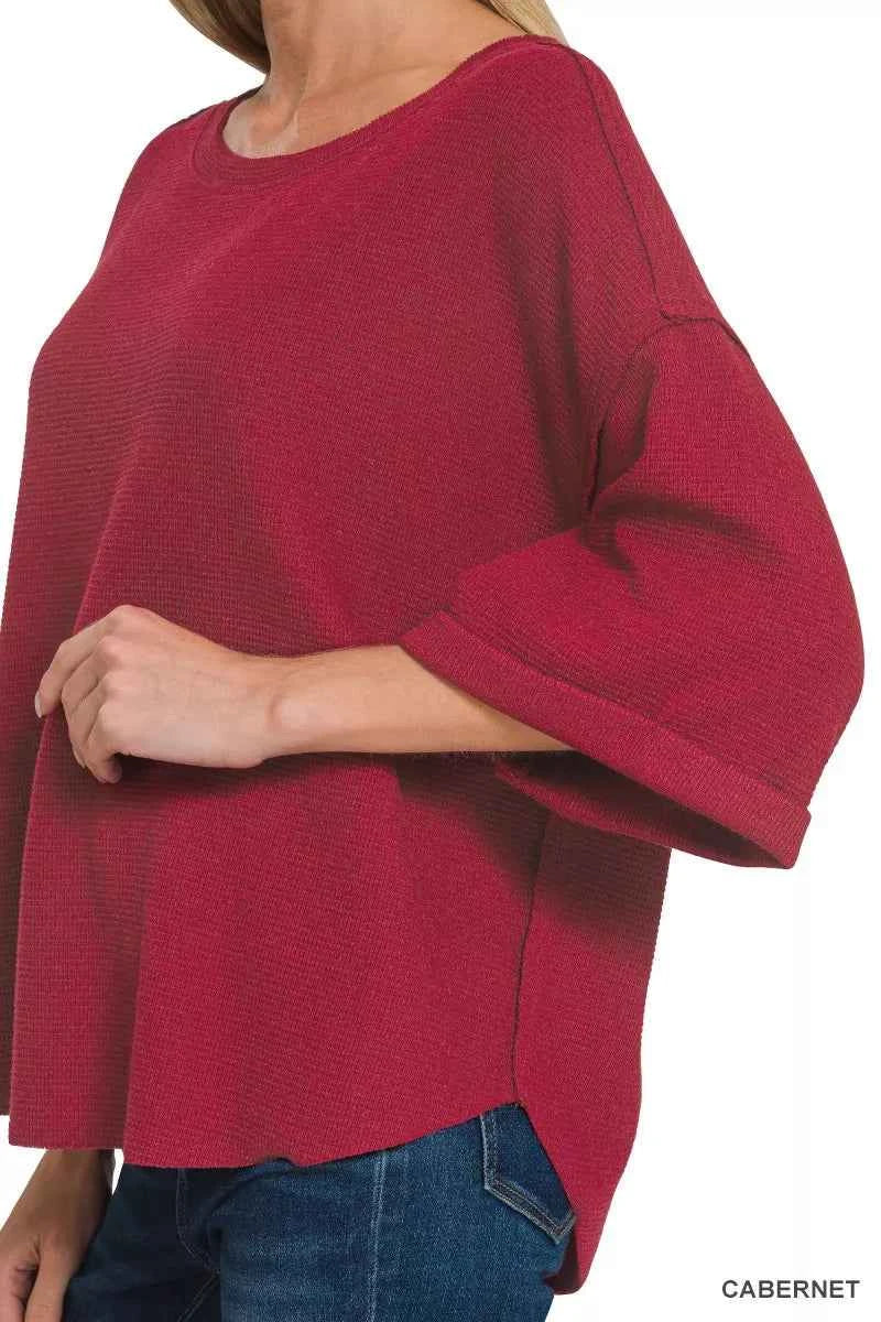 Zenana Double Knit Exposed Seam Curved Hem Top c3df9b95e6034496b8595801a0486529-Max-Origin