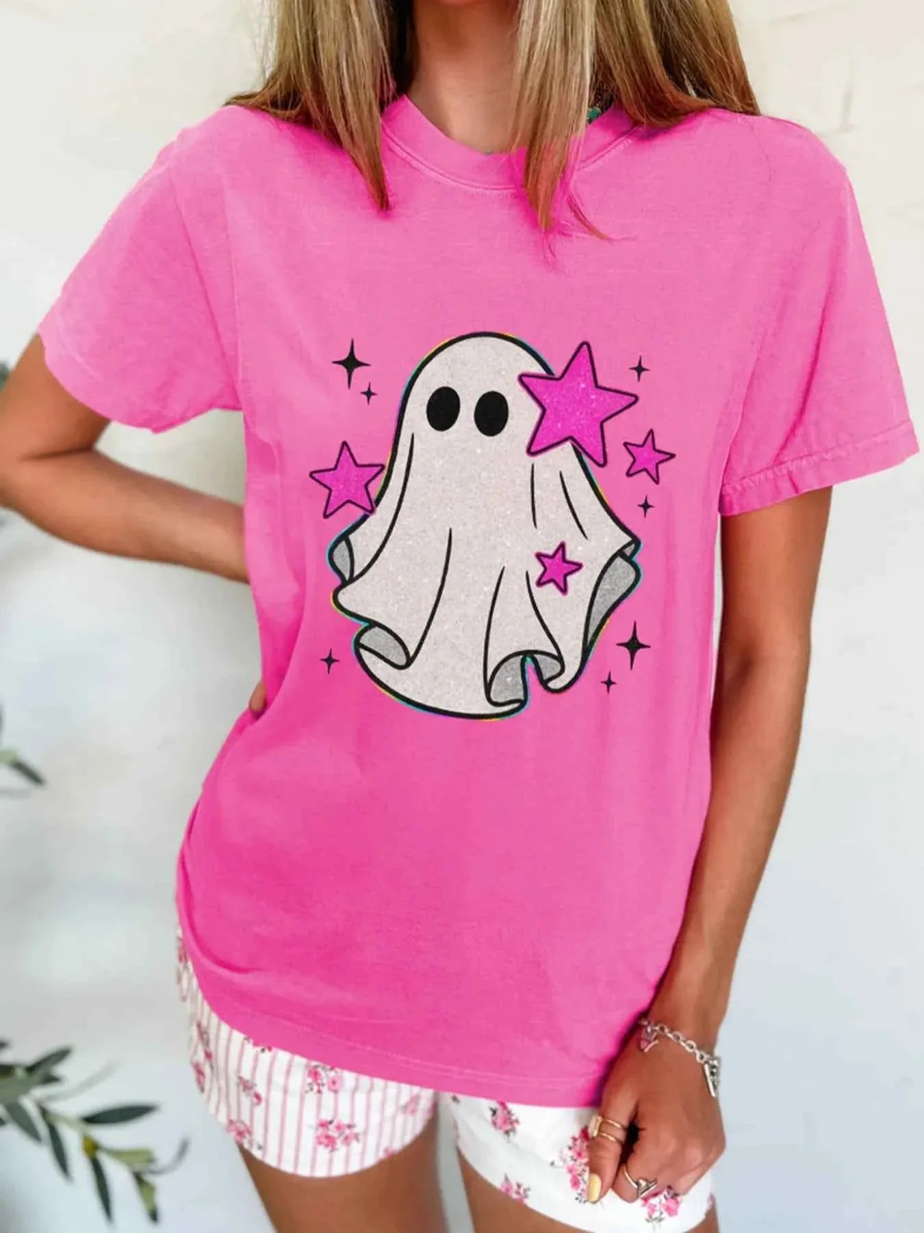 Ghost Graphic Halloween Round Neck T Shirt Hot Pink c3ede4700727463dbb9512b46bc67534-Max-Origin