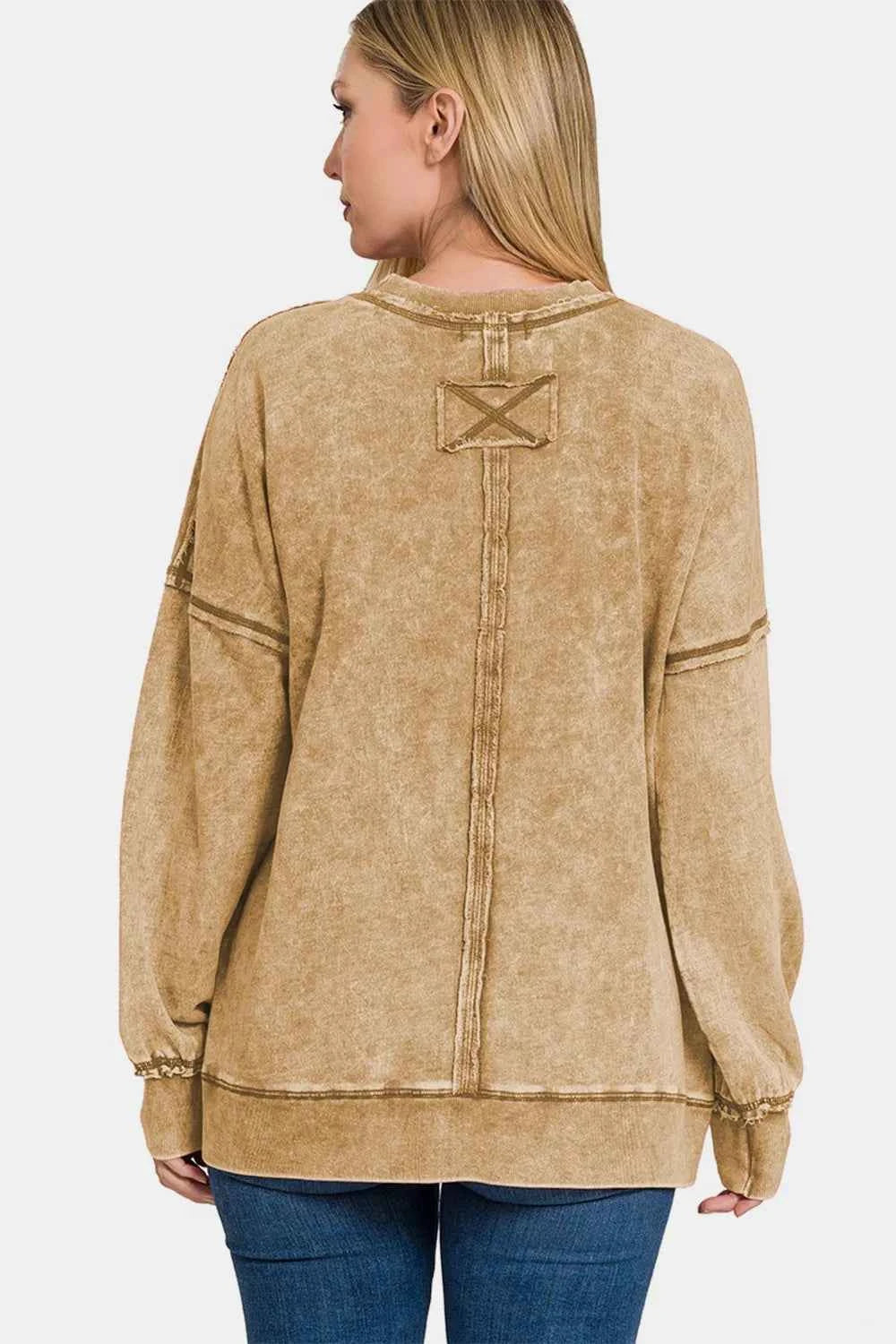 Zenana Exposed Seam Round Neck Dropped Shoulder Sweatshirt c3f75a1d-33b2-4fbd-90c0-d301600bb189-Max