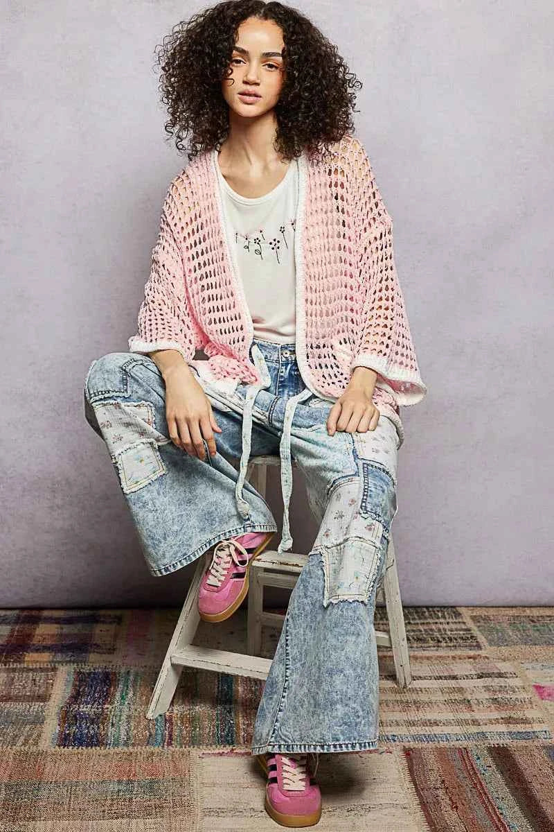 POL Open Front Openwork Cardigan with Contrast Trim c3f804b1-f787-41c5-a6b4-a73b9712f2b0-Max-Origin