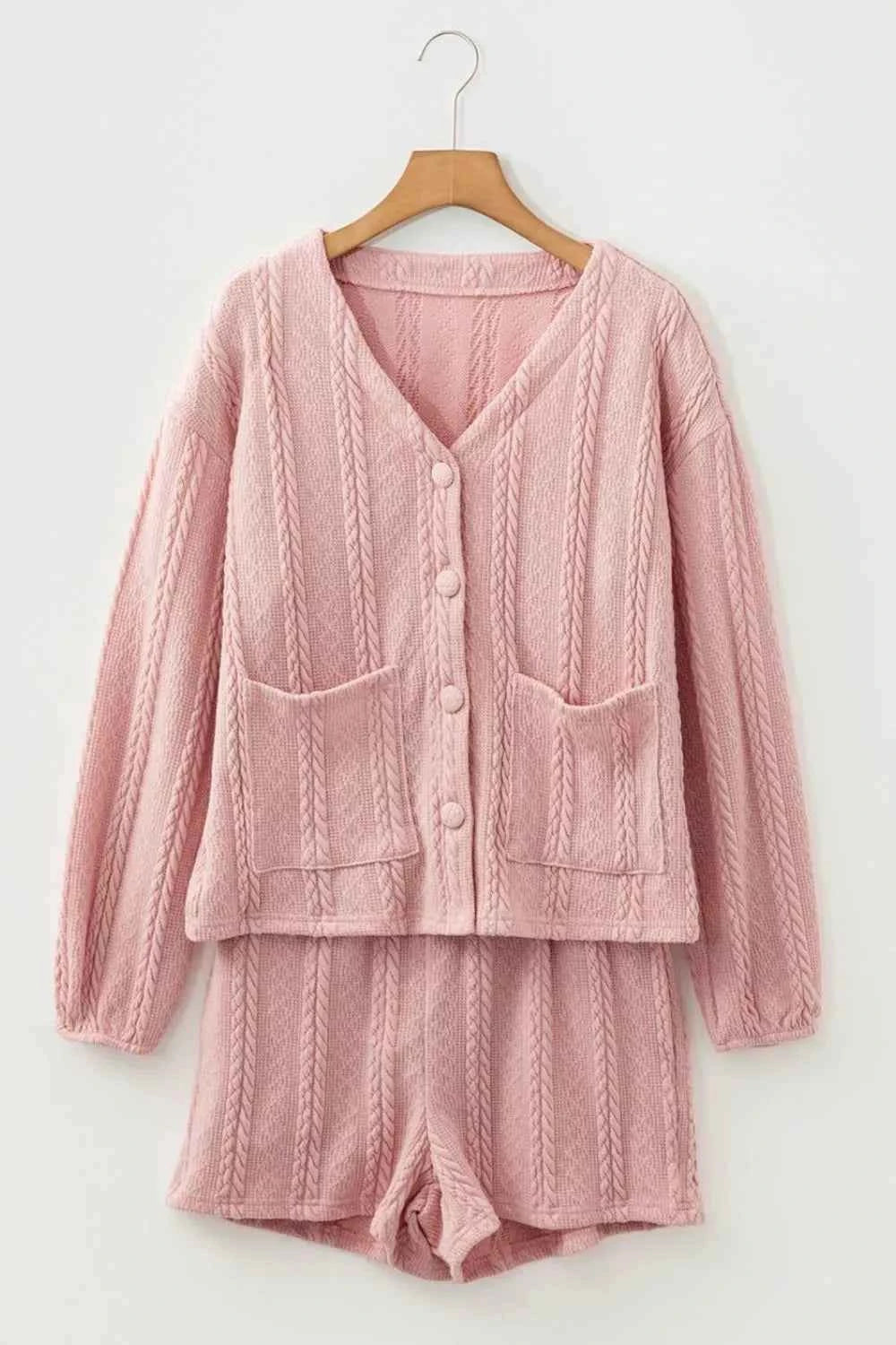 Cable Knit V Neck Cardigan and Shorts Set c3f9bdde-ae82-4a57-b9cf-d54f02188609-Max-Origin