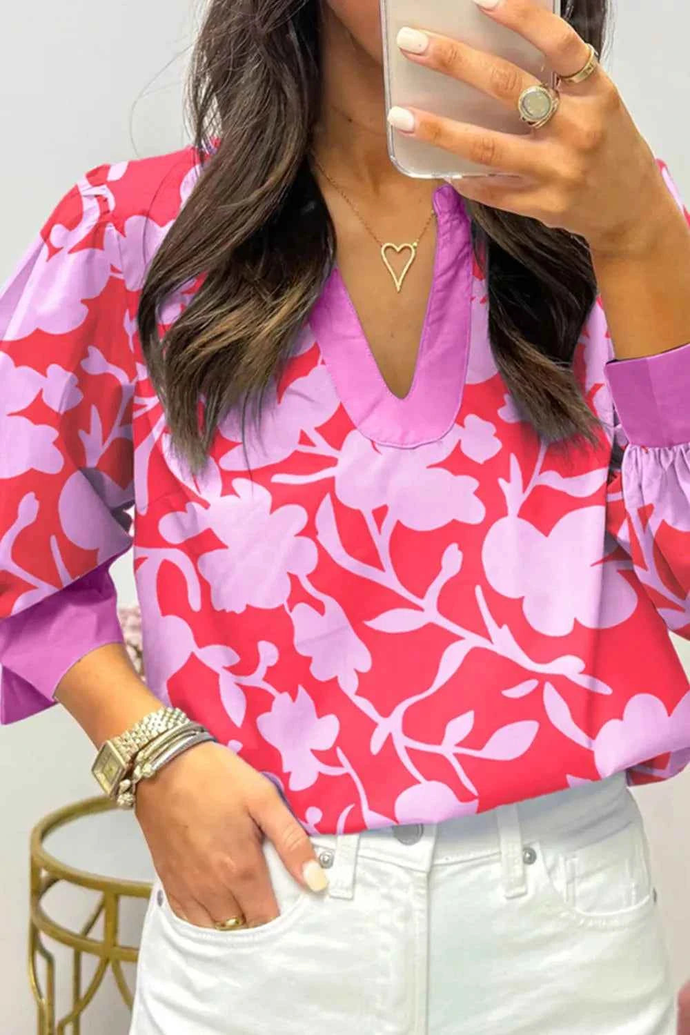 Printed Notched Long Sleeve Blouse c4066f13-9a30-413c-8aa1-b1aebf910ae5-Max-Origin