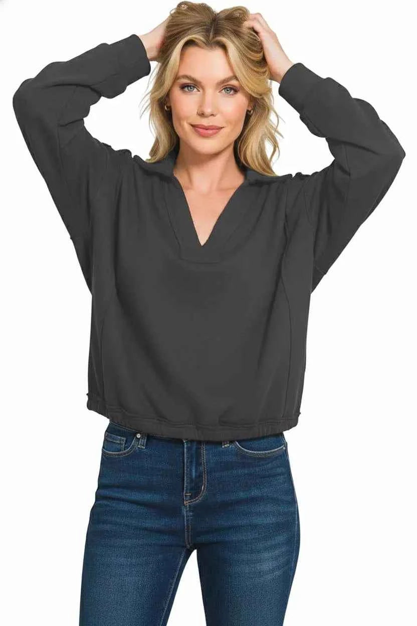 Zenana French Terry Collared Exposed Seam Sweatshirt c410dcb2-d3e0-4502-b472-5b0b4b9a52fd-Max-Origin