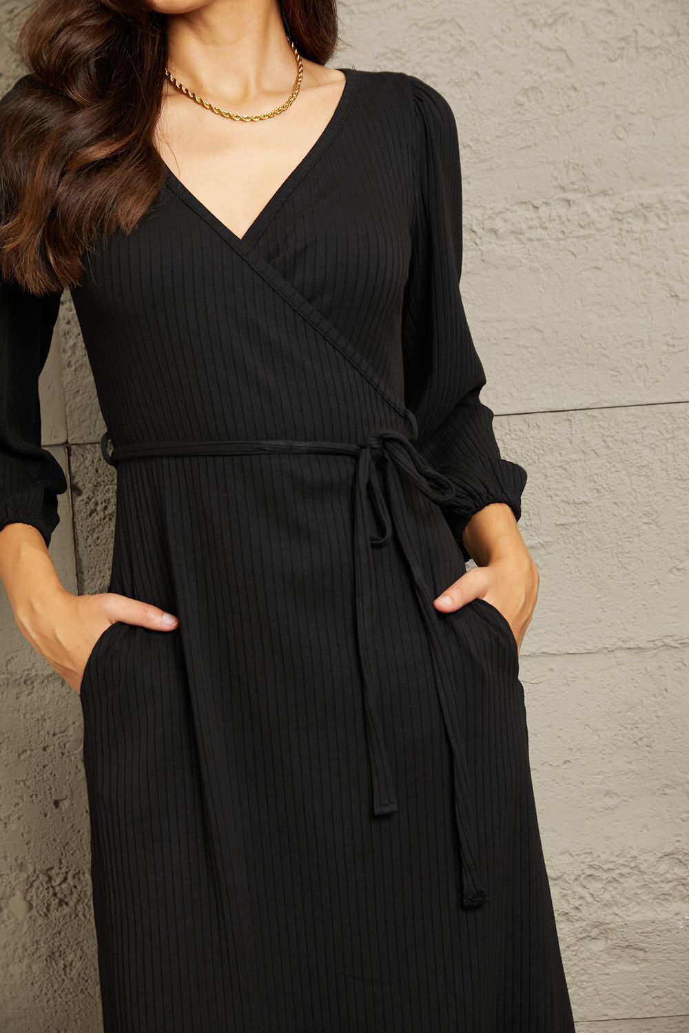 Culture Code Full Size Surplice Flare Ruching Dress c41910dd7336451cbbf4931cb9a96a4d-Max