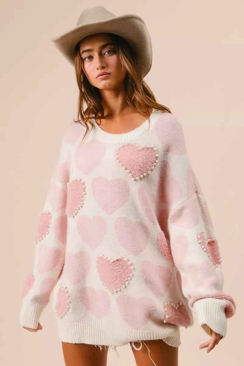 BiBi Heart Pattern Sweater with Pearl Detail c41f9a9f756d4df390efecd42fa012f4-Max-Origin