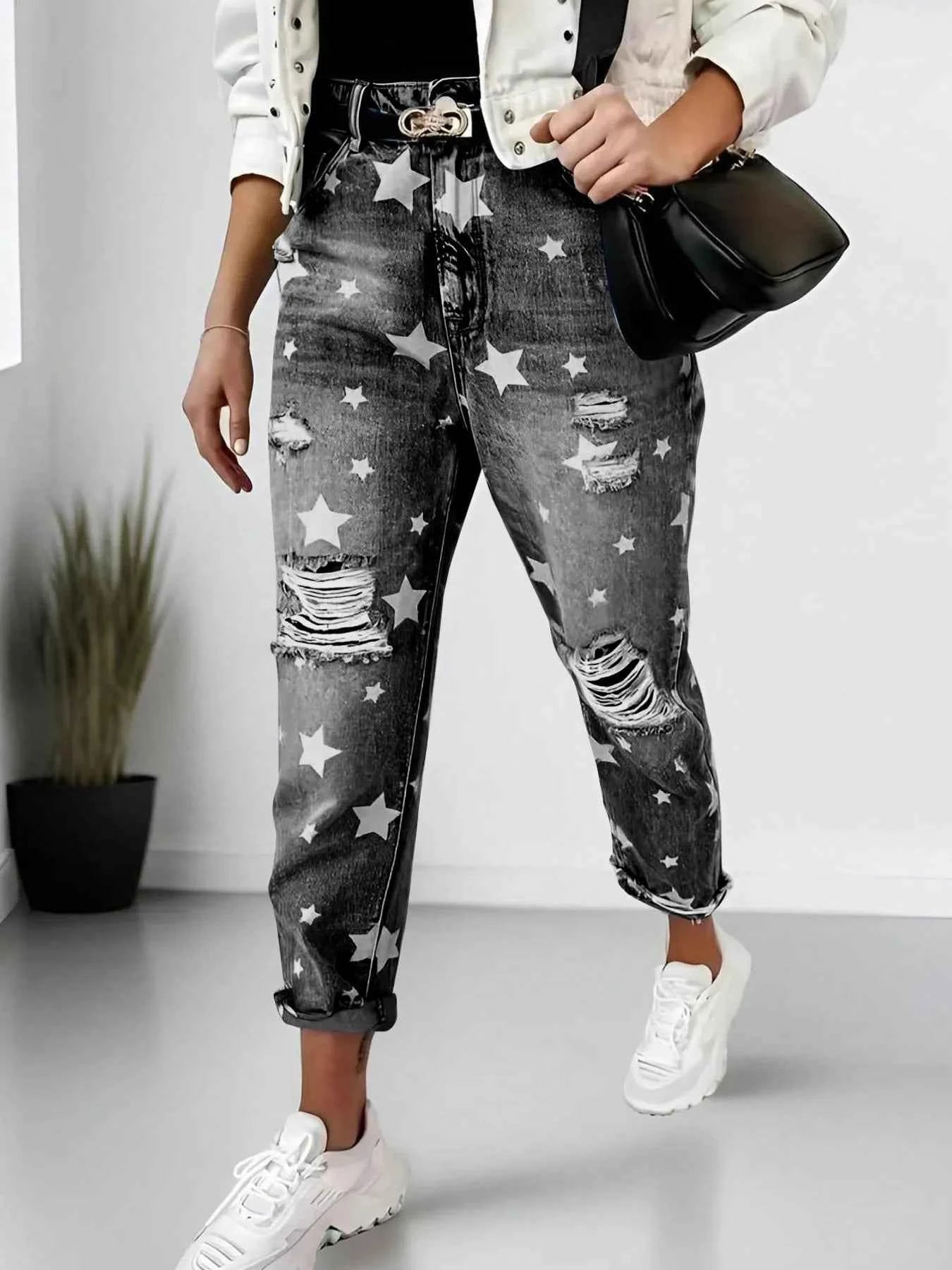 Star Print Distressed High Waist Boyfriend Jeans c4209a5ab15f4356b2947e3ba62a4c0a-Max-Origin