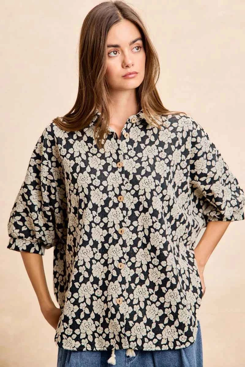 BiBi Floral Jacquard Short Dolman Sleeves Shirt c4219268c32840ea99a80bbf26f9023c-Max-Origin