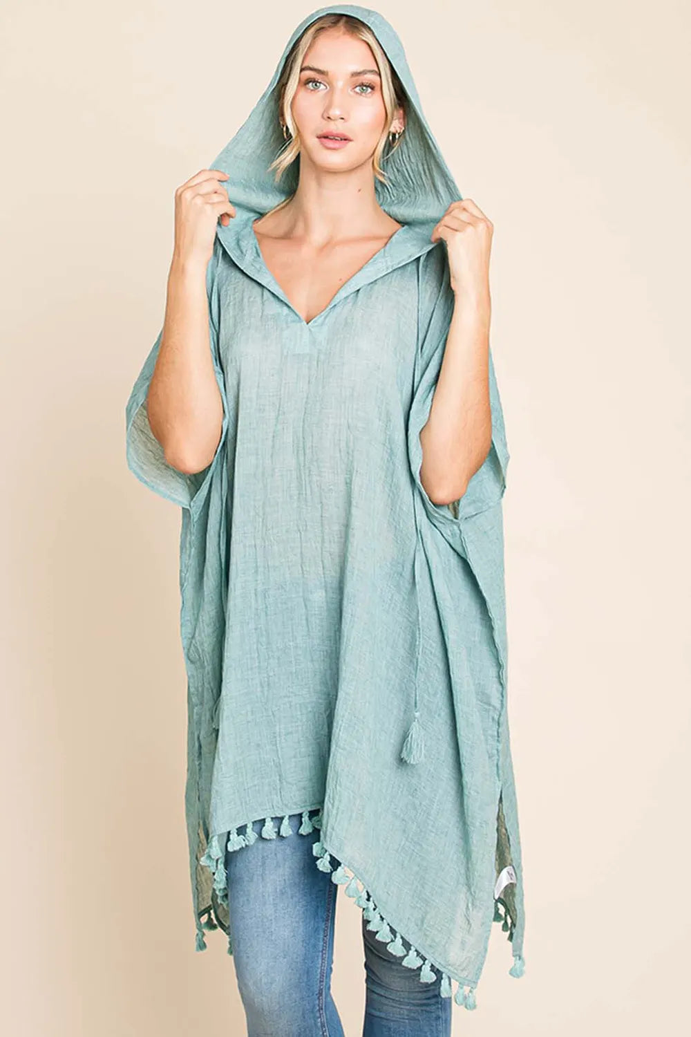 Cotton Bleu by Nu Label Tassel Hem Hooded Cover Up c4221265-1e0d-4910-8262-5608b3981a90-Max