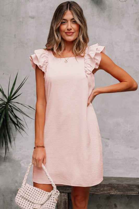 Abigail Textured Flutter Sleeve Bow Back Mini Dres c4226e10-8c96-406d-88ba-867c223212ce