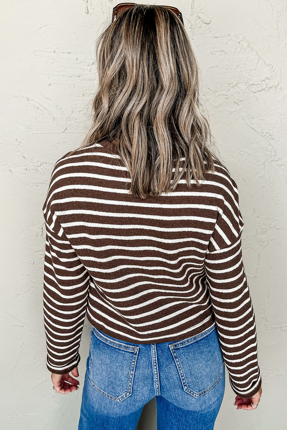 Brown Striped Textured Long Sleeve Top c429115df0bb0393