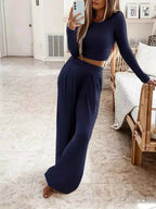 Casual Long Sleeve Crop Top and Wide Leg Pants Set c4294ebac2f4461eb32e8c726944787b-Max-Origin