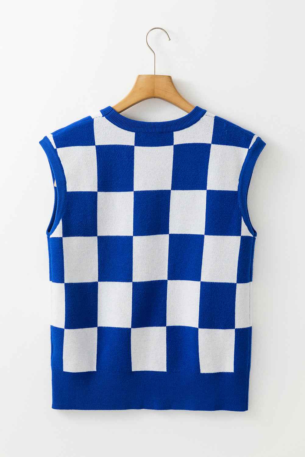 Dark Blue Checkered Knit Top c431e2d1fa61de74