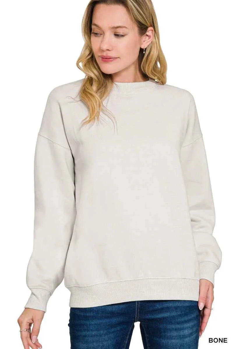 Zenana Fleece Crewneck Long Sleeve Sweatshirt BONE c432990f2b0a4d52abc1ffdb296af7ed-Max-Origin