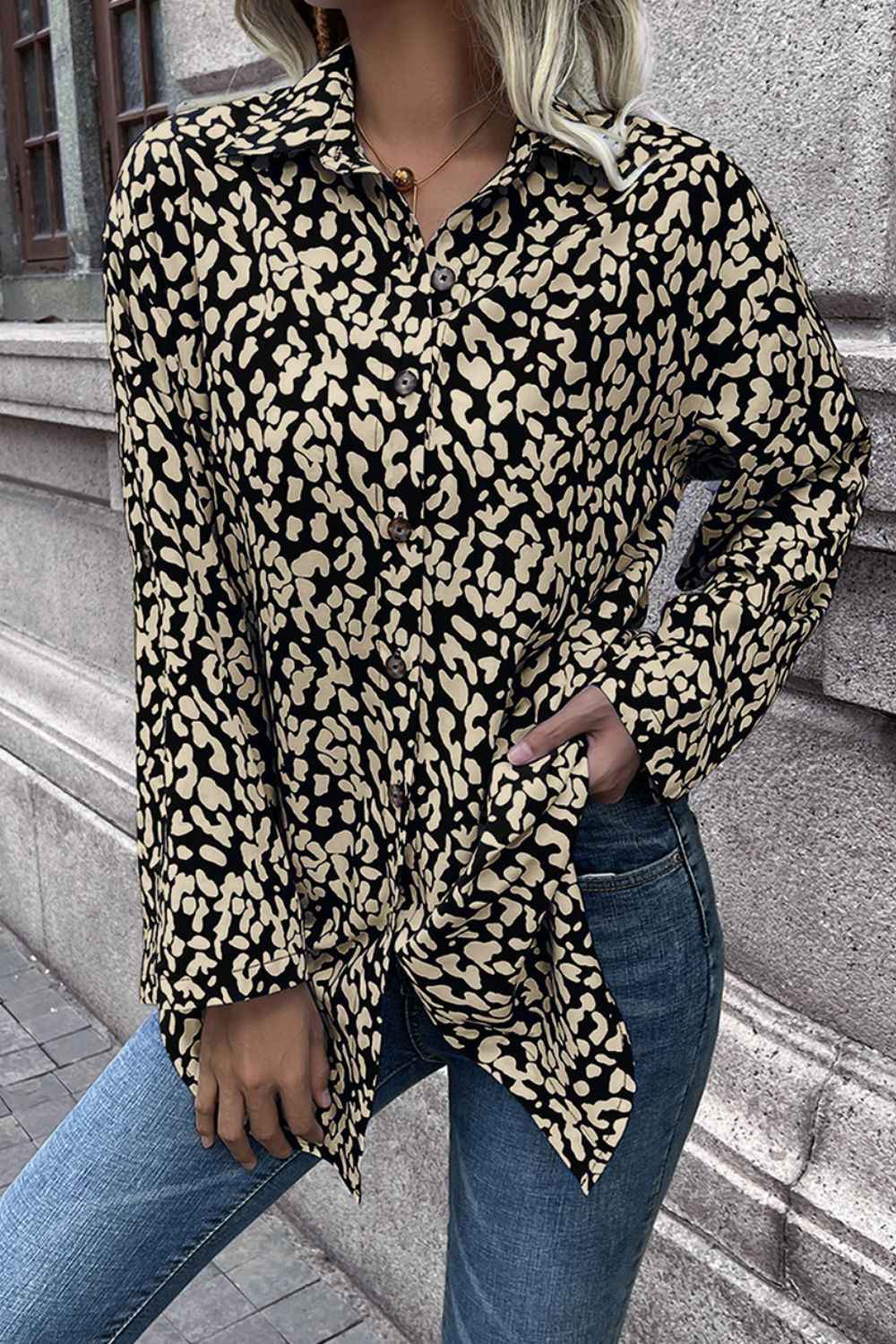 Ivy Lane Leopard Roll-Tap Sleeve Shirt c4370061de35464b945b265158724684-Max