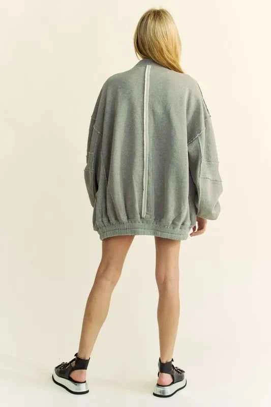 Davi & Dani Exposed Seam Zip Up Dropped Shoulder Jacket c4458bb8-1550-4b61-b708-685a33237036-Max