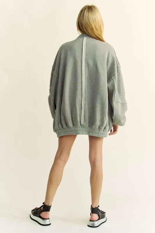 Davi & Dani Exposed Seam Zip Up Dropped Shoulder Jacket c4458bb8-1550-4b61-b708-685a33237036-Max