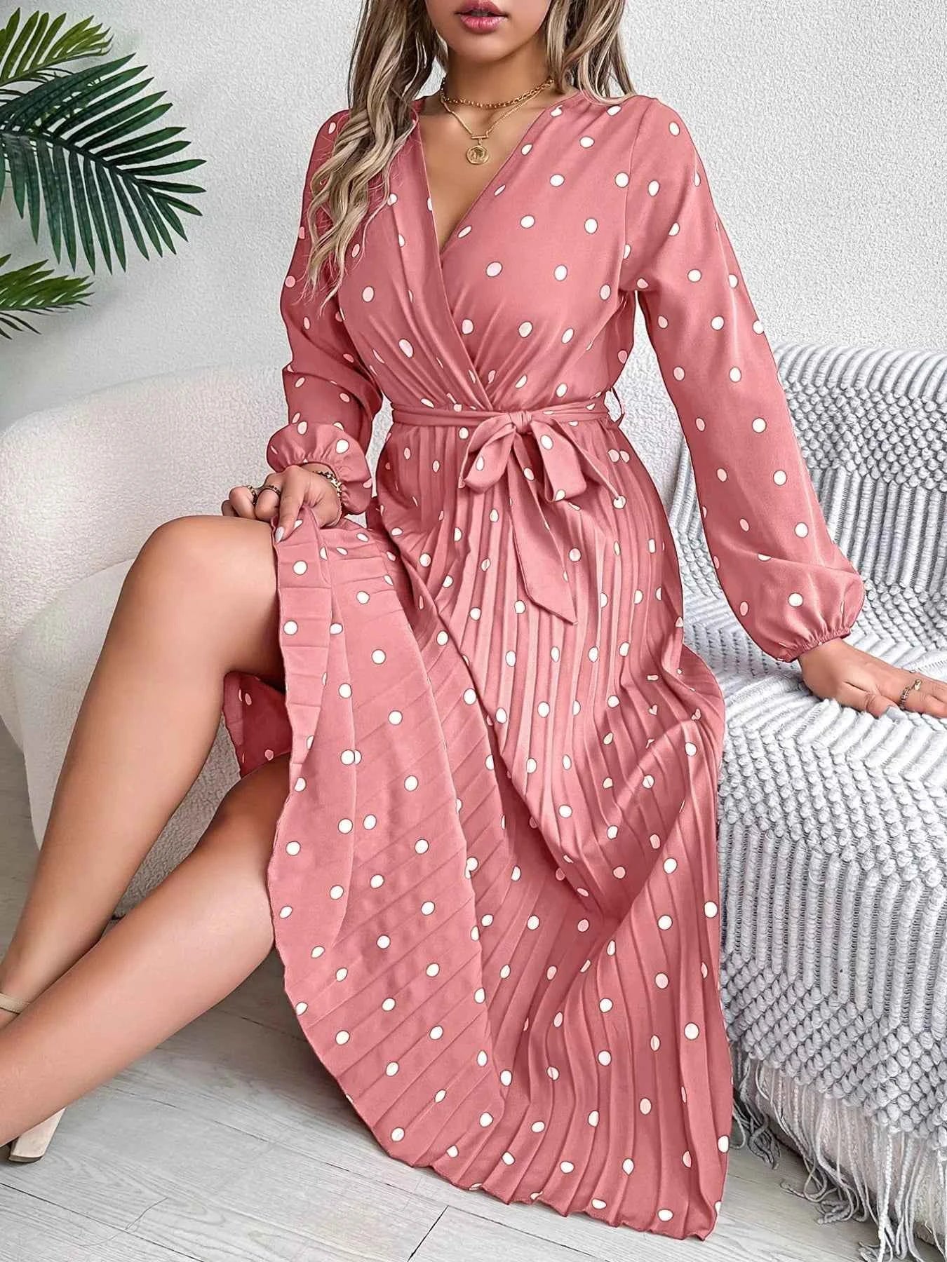 Front Tie Polka Dot Midi Pleated Dress c44a64b6-5bb1-4060-8298-cf87b3dd2881-Max-Origin