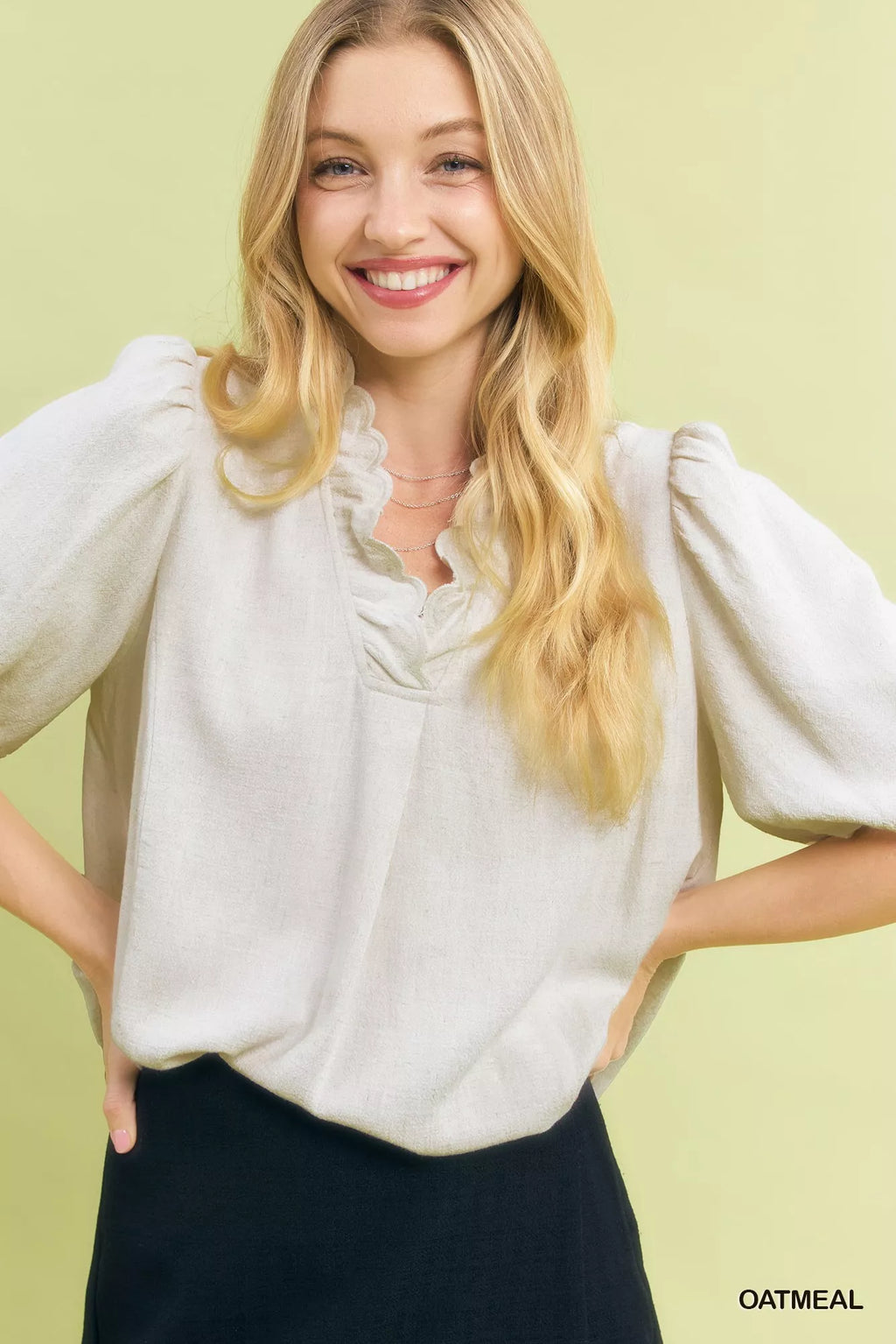 Umgee Linen Scallop Trim V-Neck Blouse c44cdc46-de6e-4f3a-8c11-4e99b9f2daad-Max-Origin