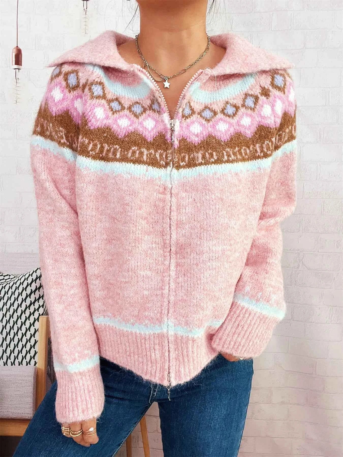 Fair Isle Pattern Zip-Up Cardigan c44dd0cbc51742ca90178ae03eae5f70-Max-Origin