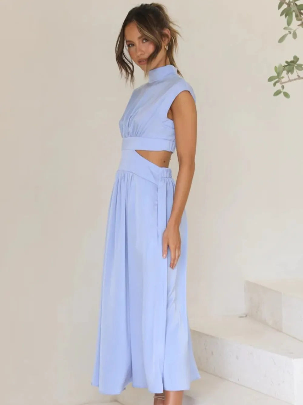 Cutout Mock Neck Sleeveless Ruched Dress c44ff92b-82ae-4eef-a37b-5663ea494be9-Max