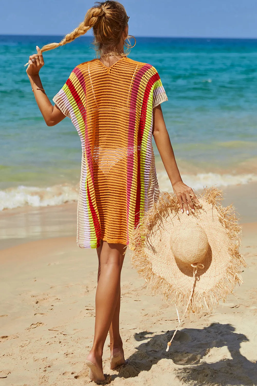 Angel Wings Openwork Striped Slit Knit Cover Up c453c49d-7af6-4f28-8705-ac9258b63196-Max