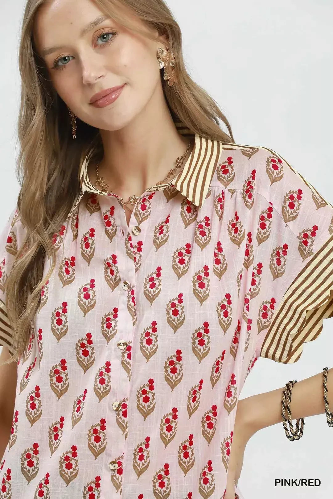 Block Print Button-Front Shirt with Contrast Stripe Point Collar c45c08dc-09c5-49f7-8864-73874d478bcc-Max-Origin