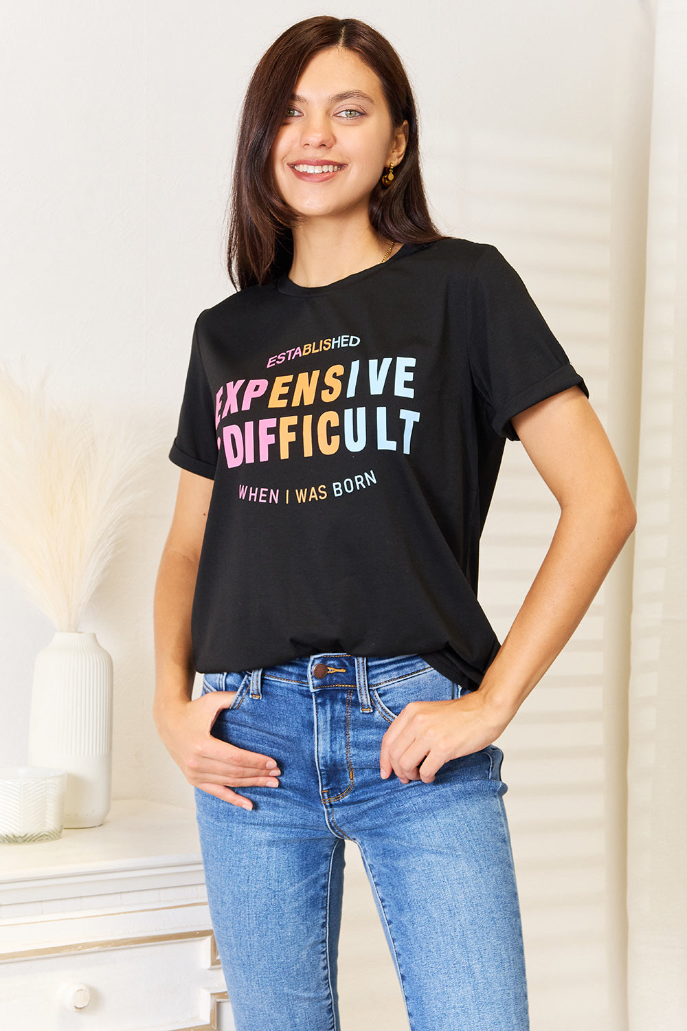 Simply Love Slogan Graphic Cuffed Sleeve T-Shirt Black c4602920b989417b99fd6ec9a9f47d69-Max
