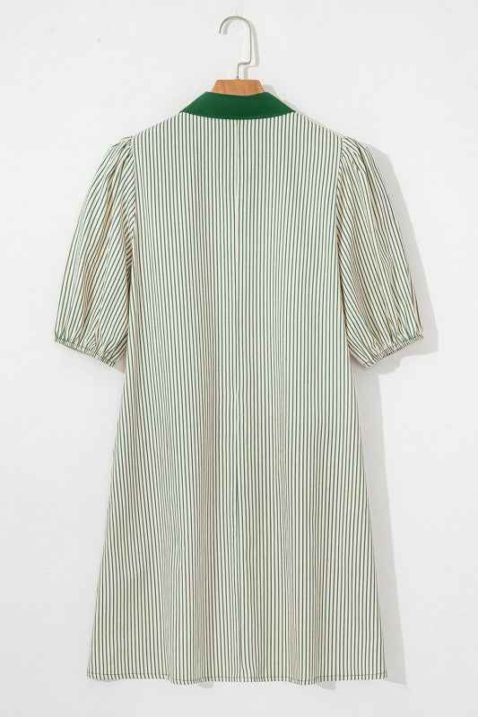 Stripe Patchwork Chest Pocket Mini Shirt Dress c462d4f2-148b-4115-bc5d-8b9920899d2b