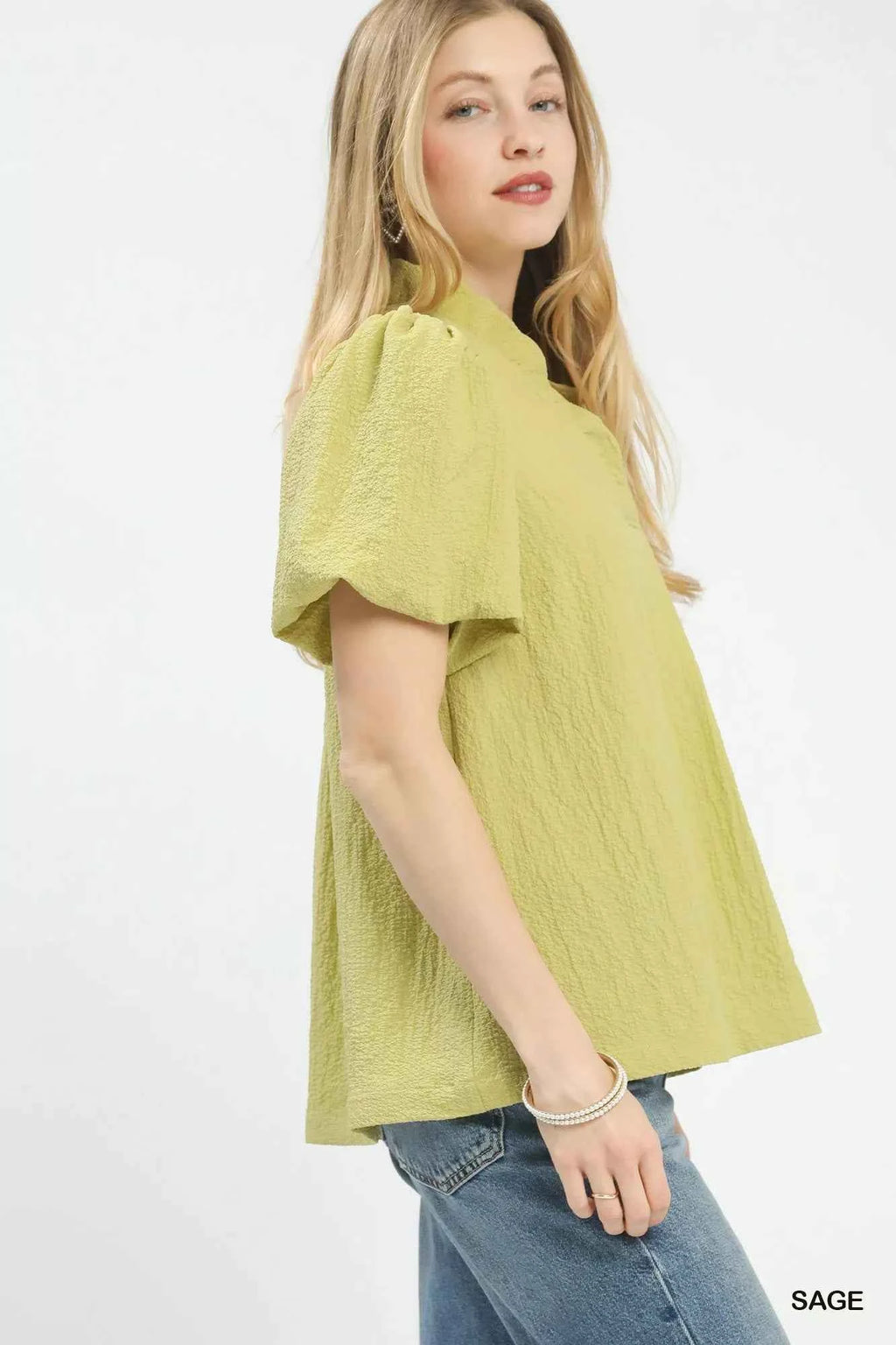 Umgee Seersucker Puff Sleeve Blouse c463213f-7a98-4be8-ad8f-ee474992e3af-Max-Origin