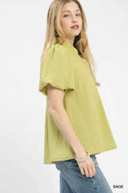 Umgee Seersucker Puff Sleeve Blouse c463213f-7a98-4be8-ad8f-ee474992e3af-Max-Origin