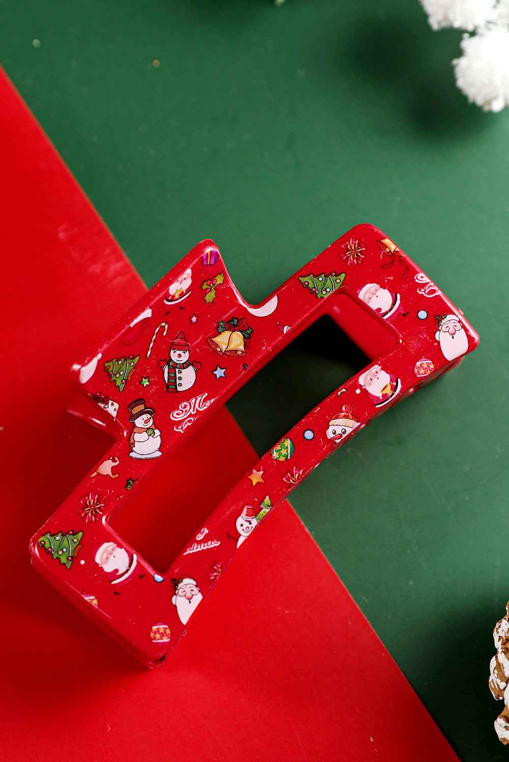 Racing Red Cartoon Christmas Pattern Print Hollow Out Hair Claw Clip