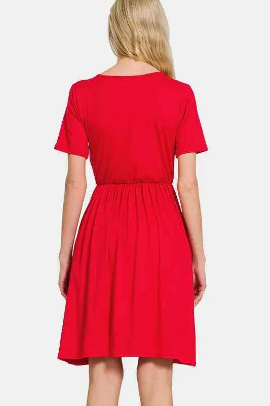 Zenana Surplice Short Sleeve Brushed DTY Dress c46a0a29-4b53-45a2-9669-19df75772909-Max