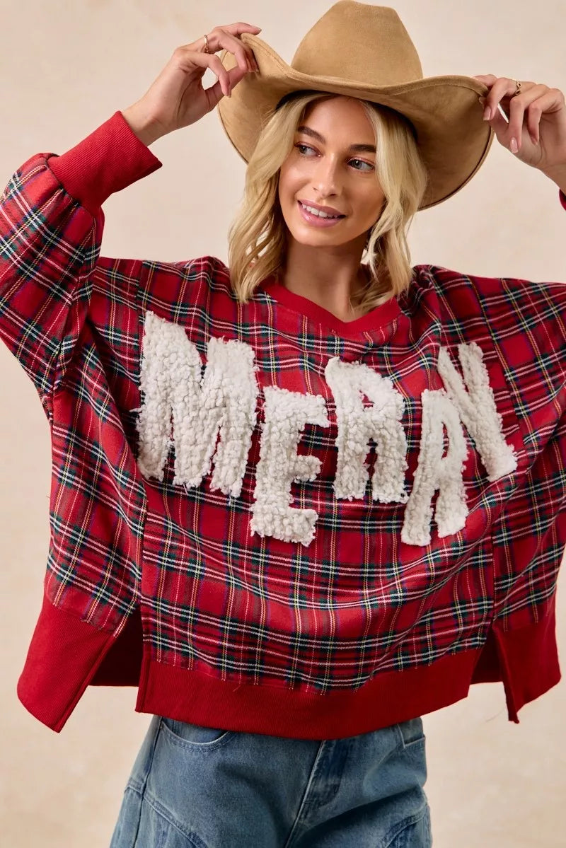 BiBi Merry Letter Patches Christmas Plaid Sweatshirt c470d76dab284149ba5401cbc8bfa62a-Max-Origin