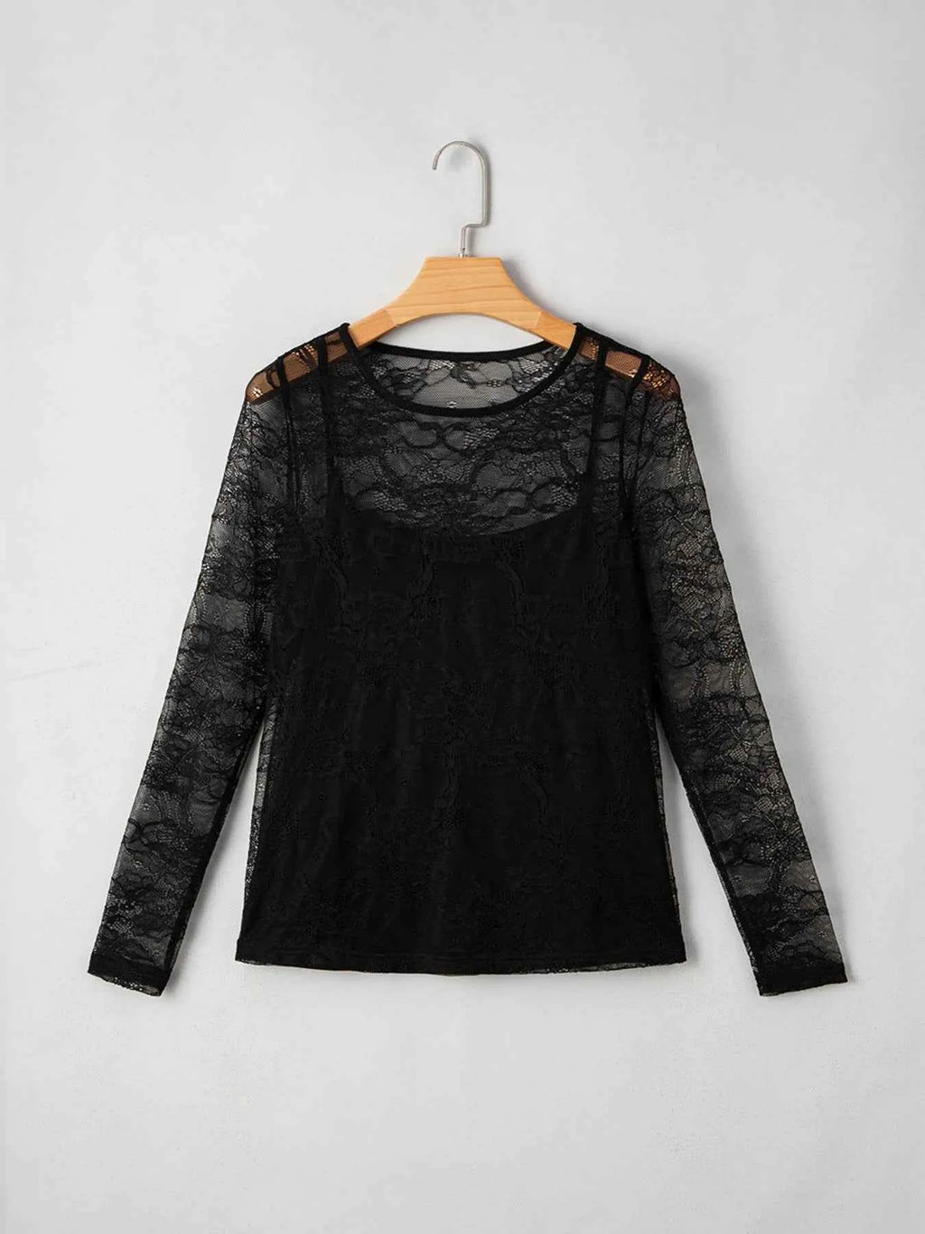Lace Crochet Mesh Patched Slim Fit Long Sleeve Top c4794999-42be-49ab-a43f-7377ffb60bc2-Max-Origin